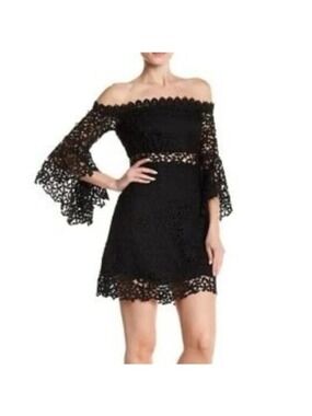 AMUR Off-the-Shoulder Black Lace Trim Mini Dress size 6